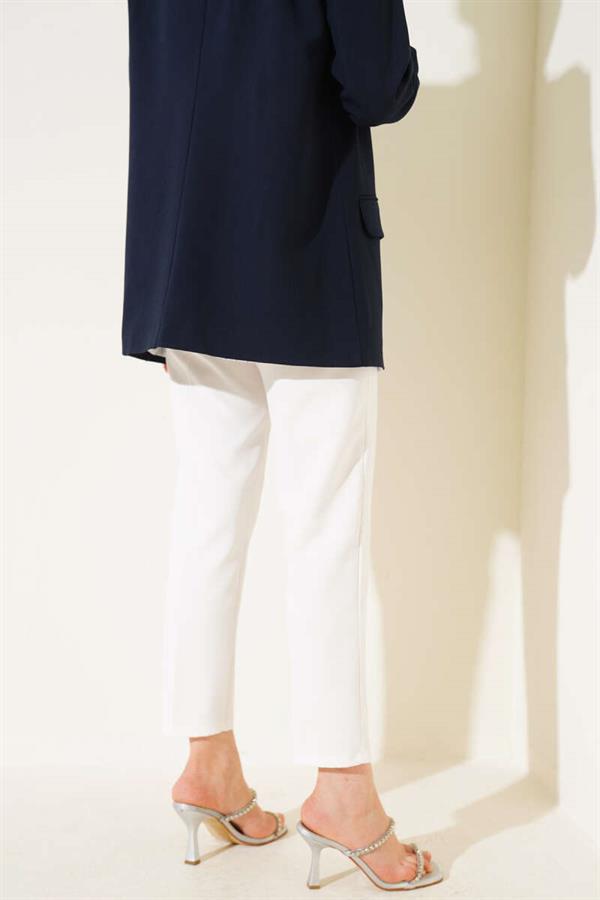 Waist-Spangled Skinny-Leg Fabric Trousers White