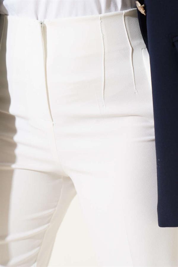 Waist-Spangled Skinny-Leg Fabric Trousers White