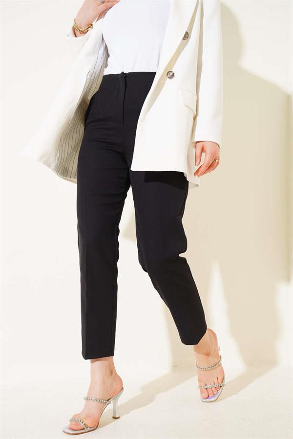 Waist-Spangled Skinny Leg Fabric Trousers Black