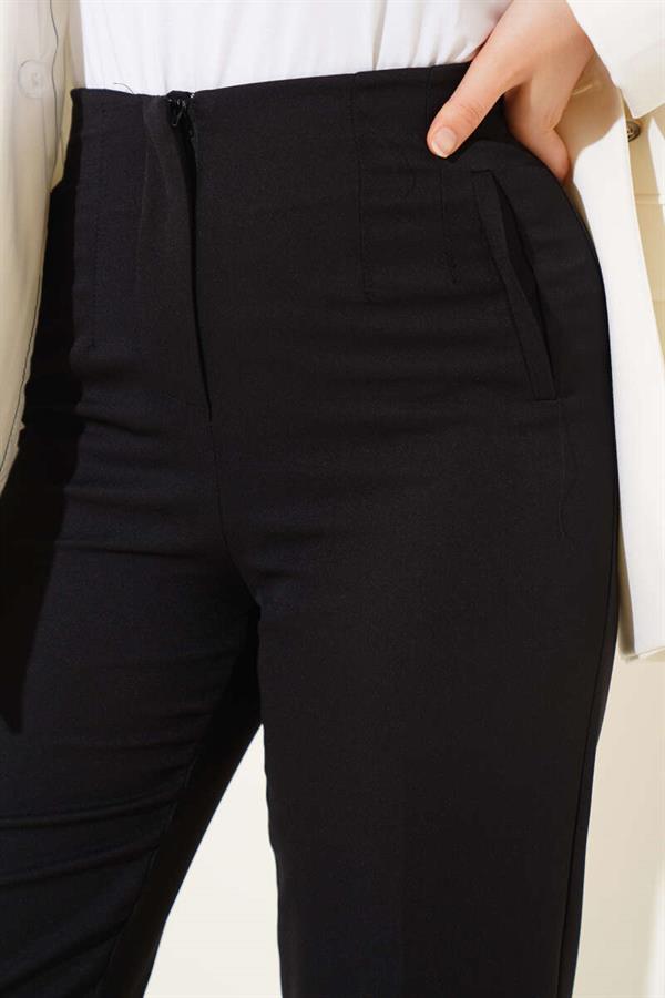Waist-Spangled Skinny Leg Fabric Trousers Black