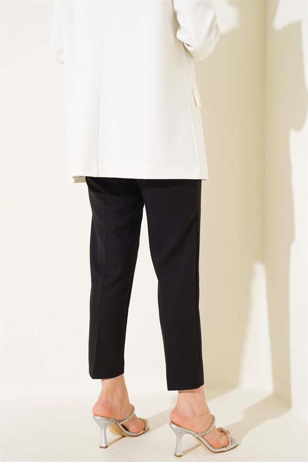 Waist-Spangled Skinny Leg Fabric Trousers Black