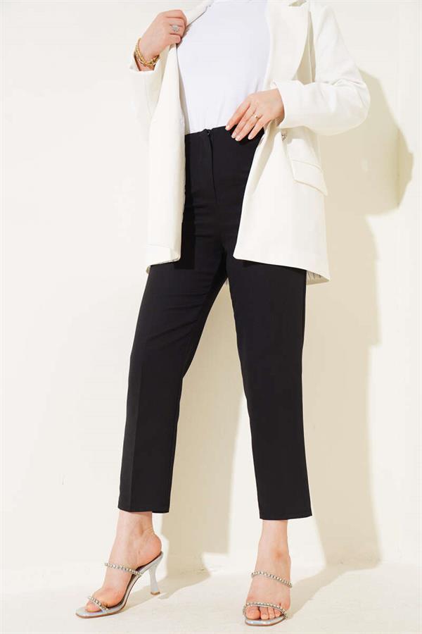 Waist-Spangled Skinny Leg Fabric Trousers Black