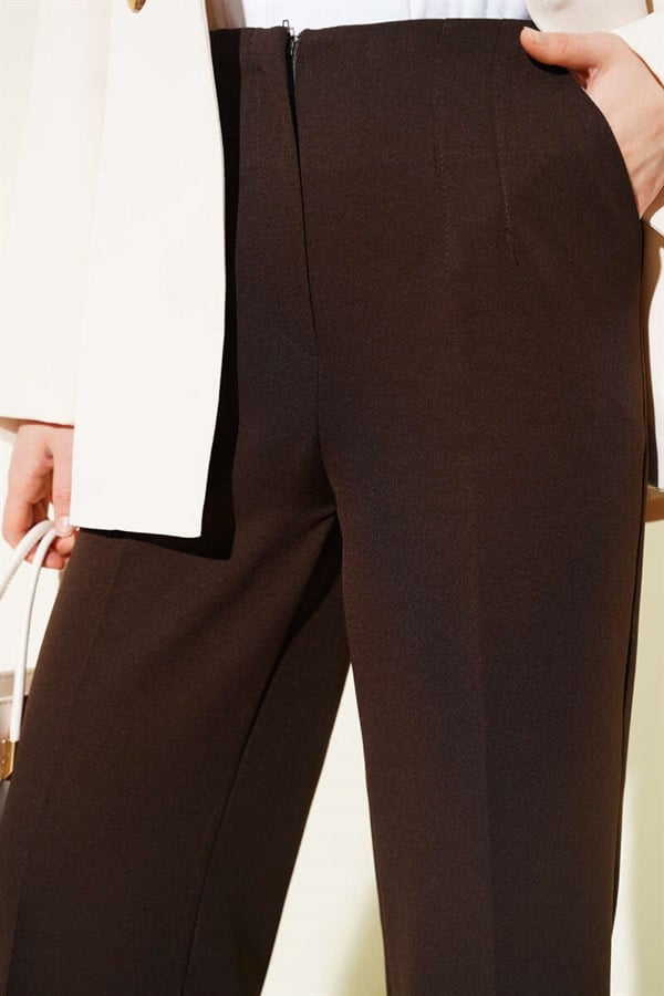 Wide Leg Trousers with Waistband, Brown