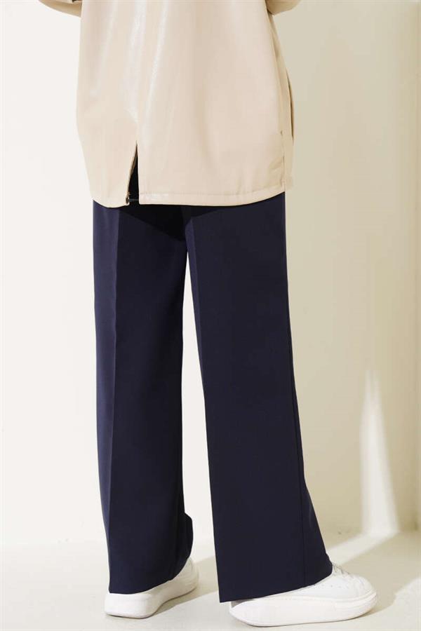 Waist-Spangled Wide Leg Trousers Navy Blue