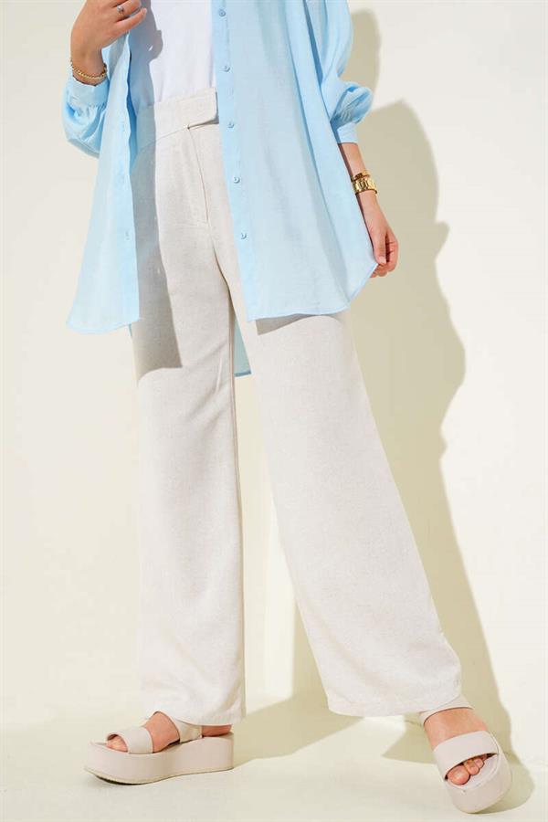Linen Trousers with Velcro Waistband, Beige