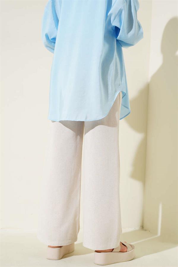 Linen Trousers with Velcro Waistband, Beige