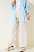 Linen Trousers with Velcro Waistband, Beige