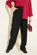 Waistband Velcro Mini Embellished Fabric Trousers Black