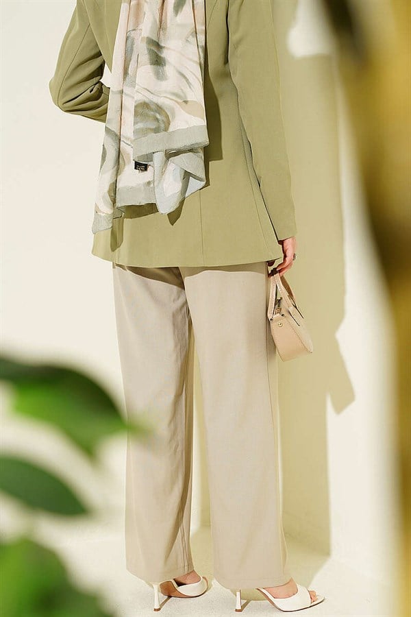 Beige Palazzo Fabric Trousers with Velcro Waistband