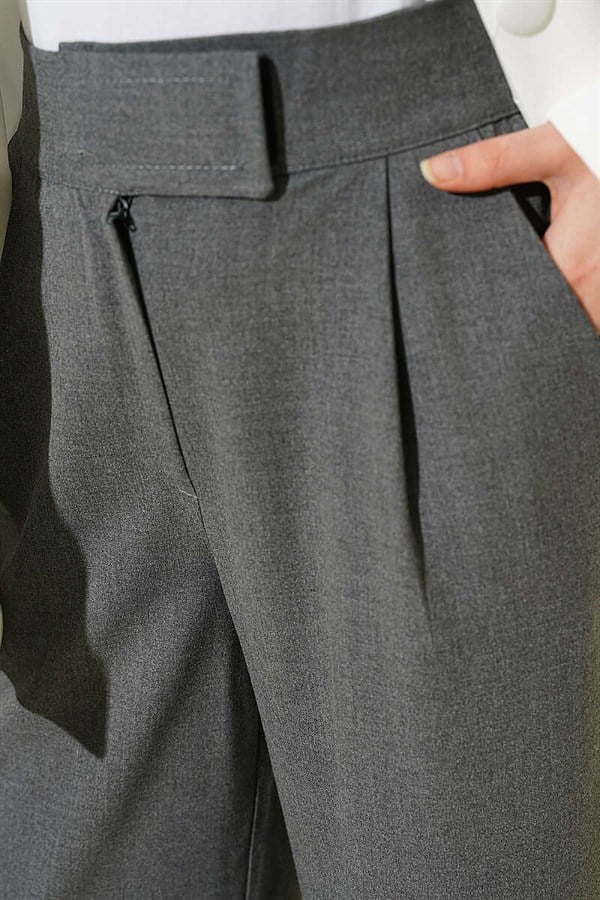 Palazzo Fabric Trousers with Velcro Waistband, Smoke Grey