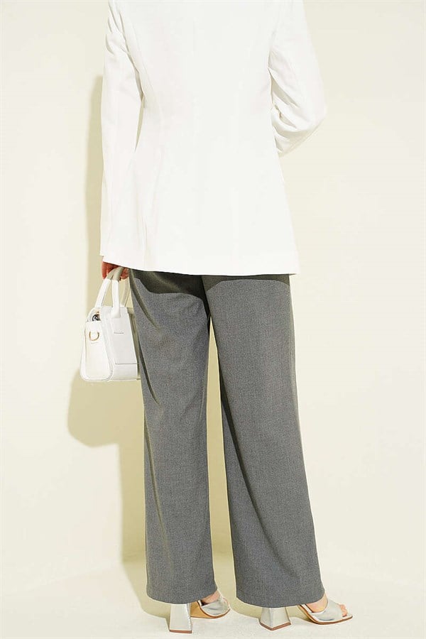 Palazzo Fabric Trousers with Velcro Waistband, Smoke Grey