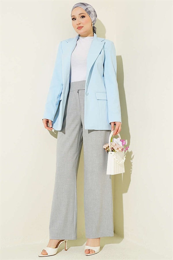 Gray Palazzo Fabric Trousers with Velcro Waistband