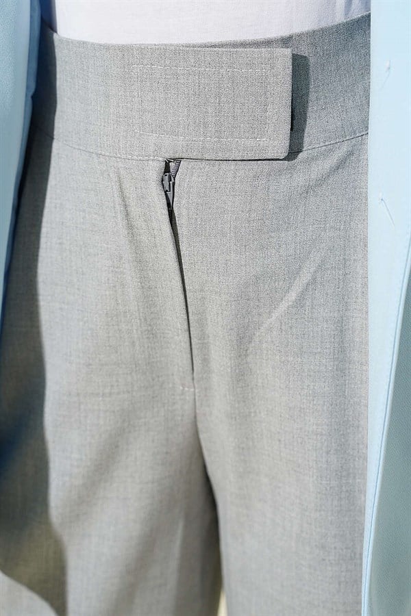 Gray Palazzo Fabric Trousers with Velcro Waistband