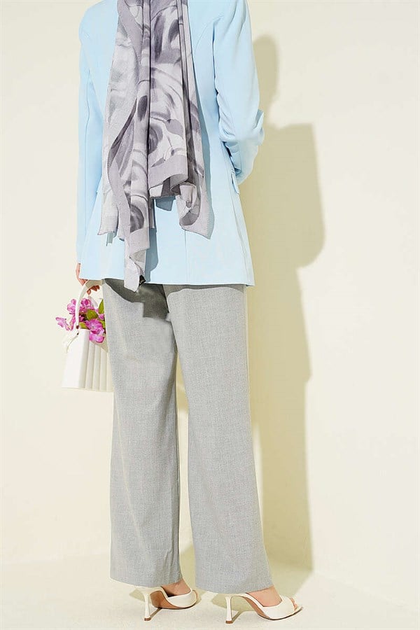 Gray Palazzo Fabric Trousers with Velcro Waistband