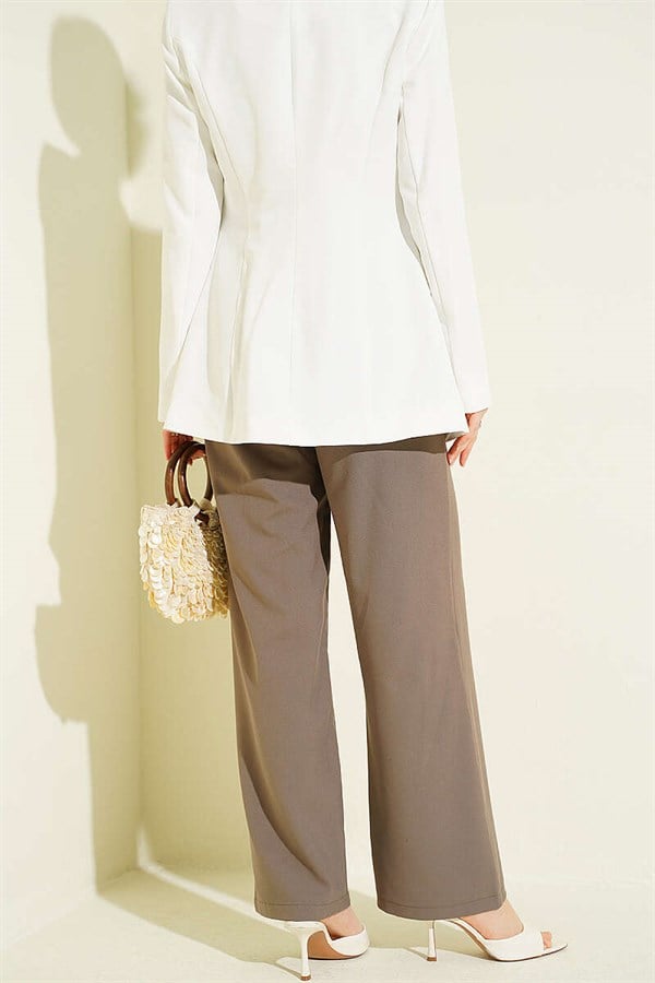 Palazzo Fabric Trousers with Velcro Waistband, Mink Color