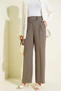 Palazzo Fabric Trousers with Velcro Waistband, Mink Color