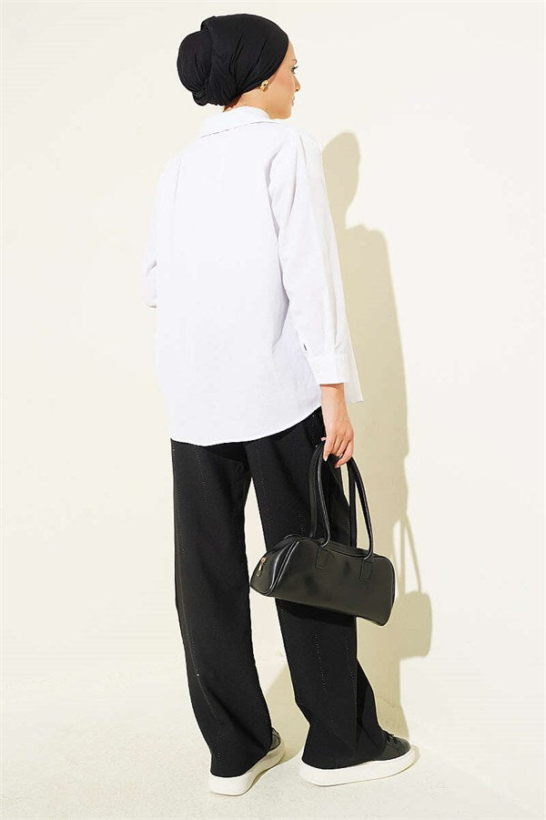Black Fabric Trousers with Velcro Waistband and Rhinestone Embellishments