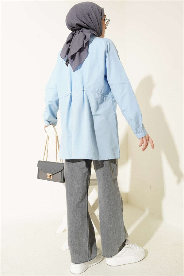 Basic Shirt with Belt Buttons, Baby Blue