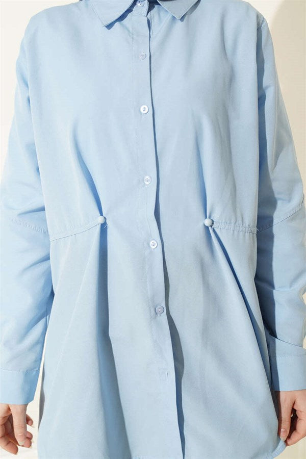 Basic Shirt with Belt Buttons, Baby Blue