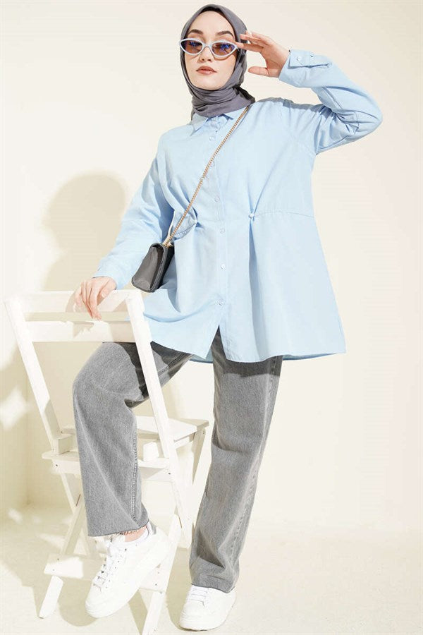 Basic Shirt with Belt Buttons, Baby Blue