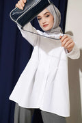 Basic Shirt with Belt Buttons, White