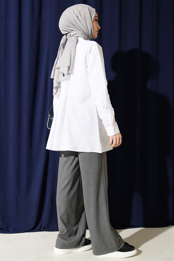 Basic Shirt with Belt Buttons, White