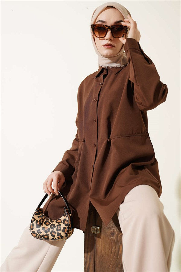 Basic Shirt with Belt Buttons, Brown