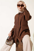 Basic Shirt with Belt Buttons, Brown