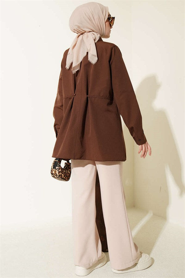 Basic Shirt with Belt Buttons, Brown