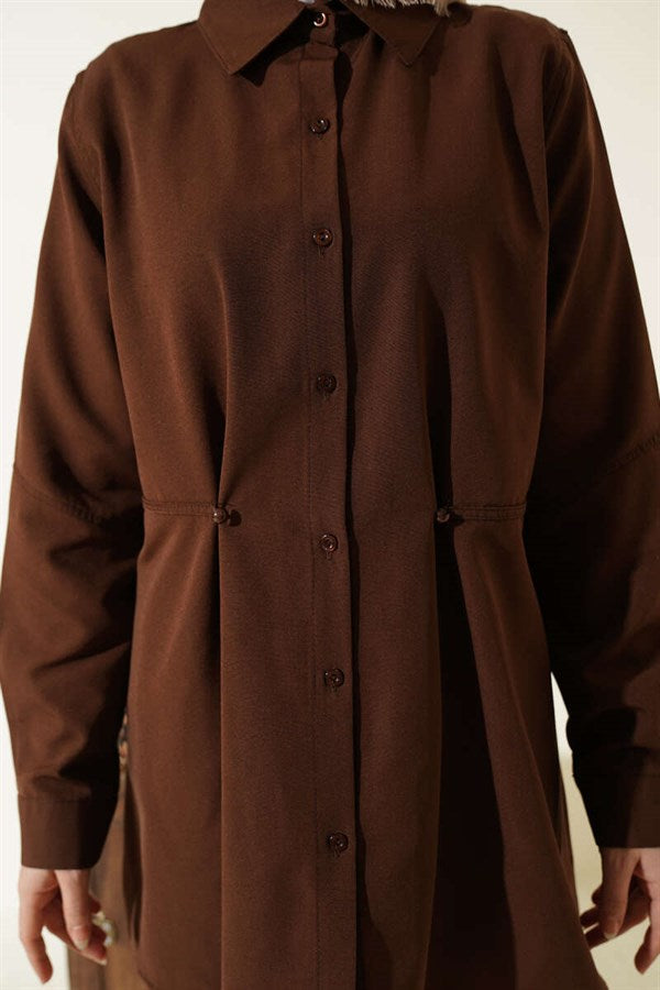Basic Shirt with Belt Buttons, Brown