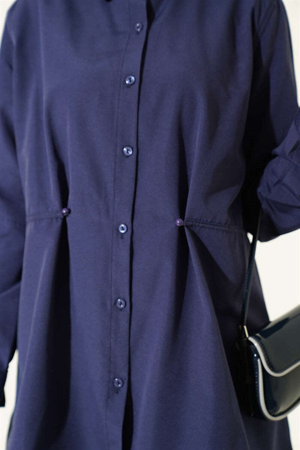 Basic Shirt with Belt Buttons, Navy Blue