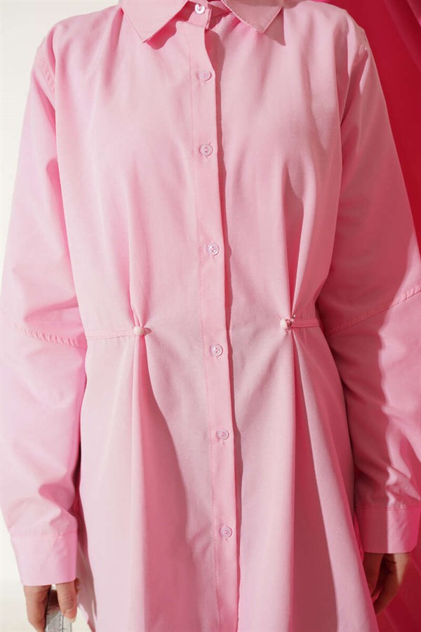 Pink Basic Shirt with Belt Buttons