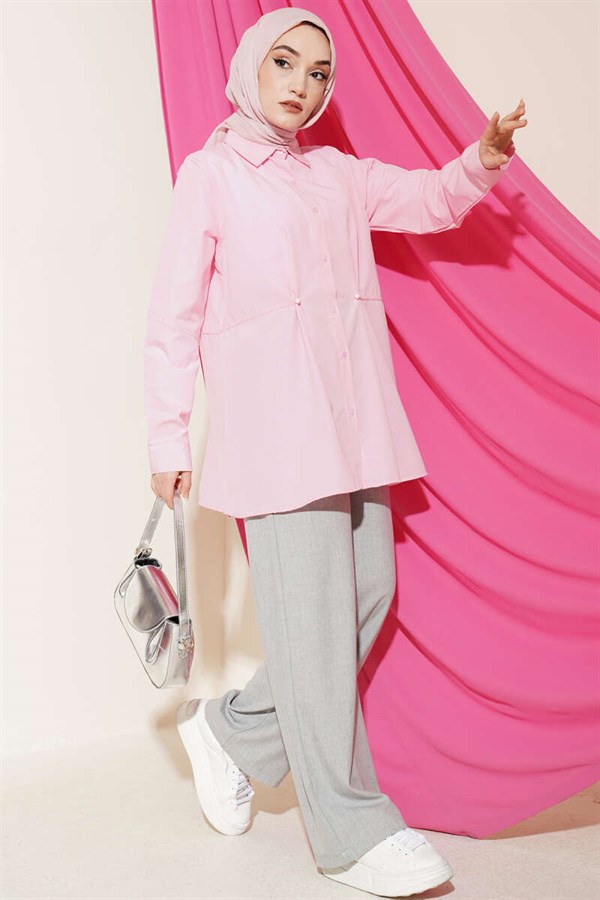 Pink Basic Shirt with Belt Buttons