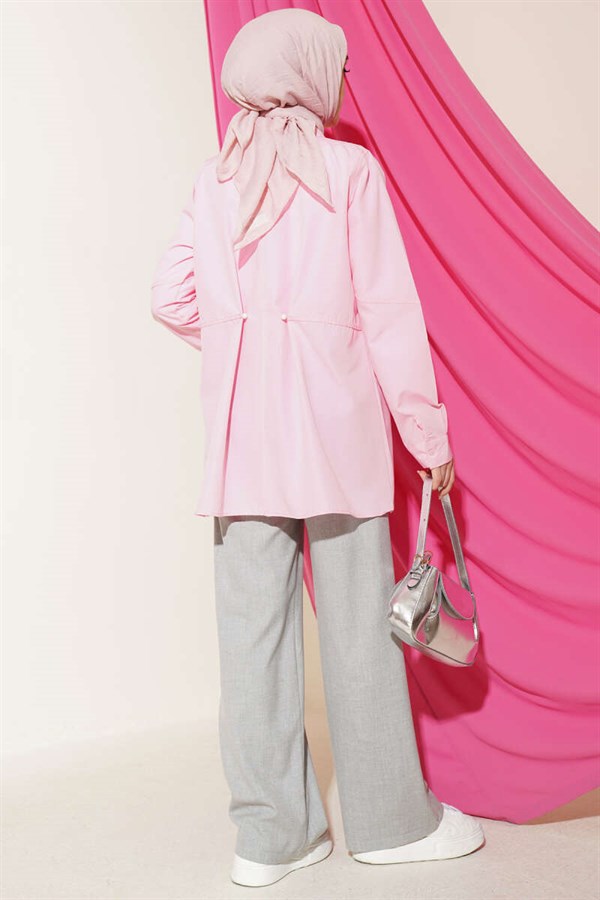 Pink Basic Shirt with Belt Buttons