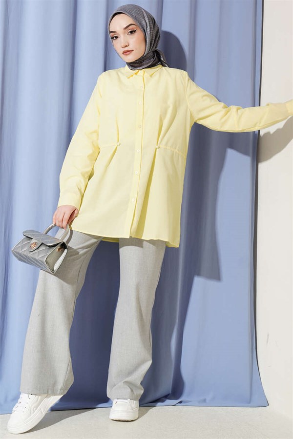 Basic Shirt with Belt Buttons, Yellow