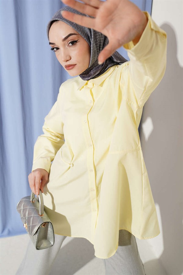 Basic Shirt with Belt Buttons, Yellow