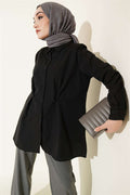 Basic Shirt with Belt Buttons, Black