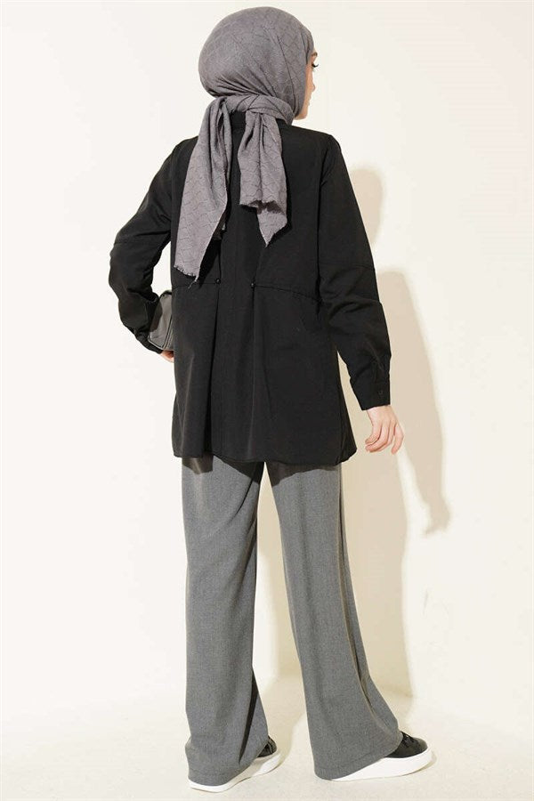 Basic Shirt with Belt Buttons, Black