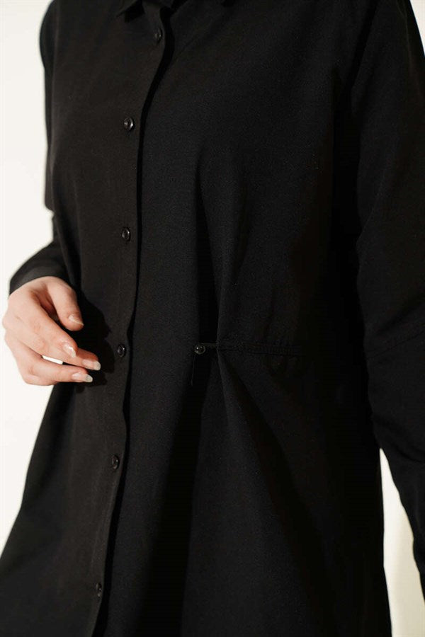 Basic Shirt with Belt Buttons, Black