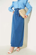 Waist Button Pocket Denim Skirt Denim Blue