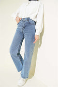 Wide Leg Jeans with Buttoned Waistband, Light Blue