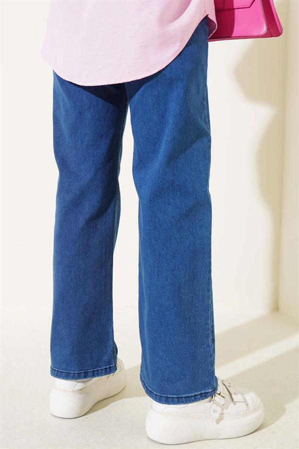 Waist Button Wide Leg Denim Trousers Jeans