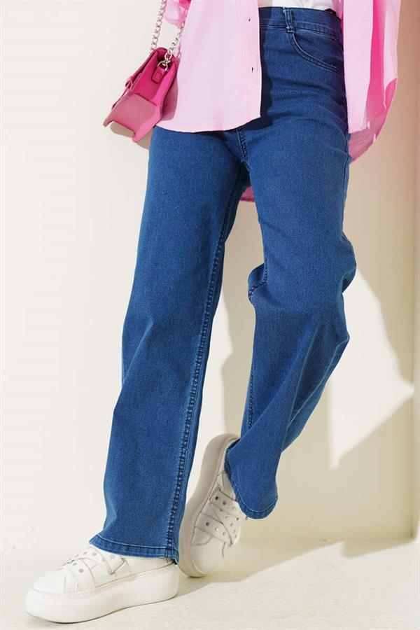 Waist Button Wide Leg Denim Trousers Jeans
