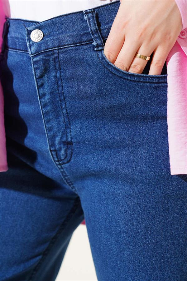 Waist Button Wide Leg Denim Trousers Jeans