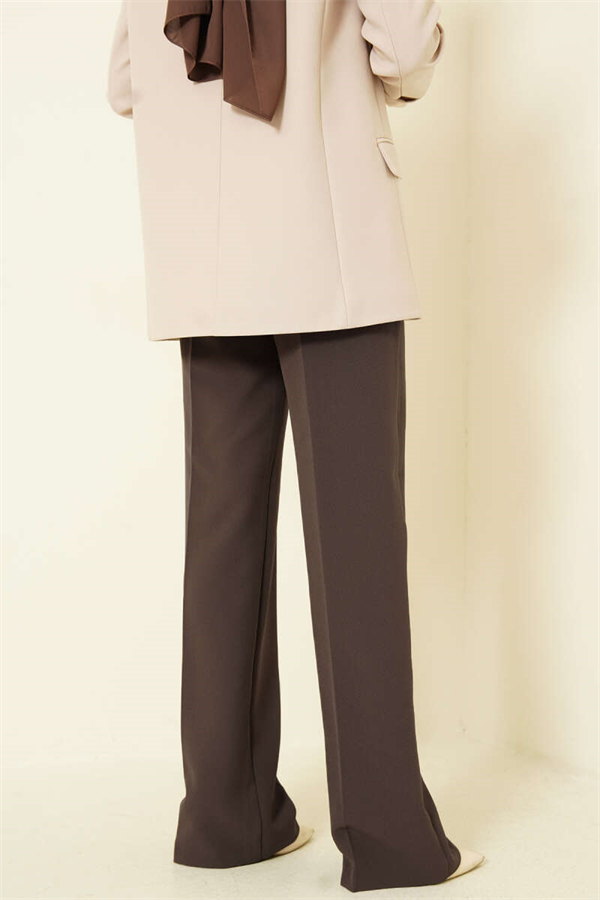 Palazzo Fabric Trousers with Belt Buttons, Mink Color