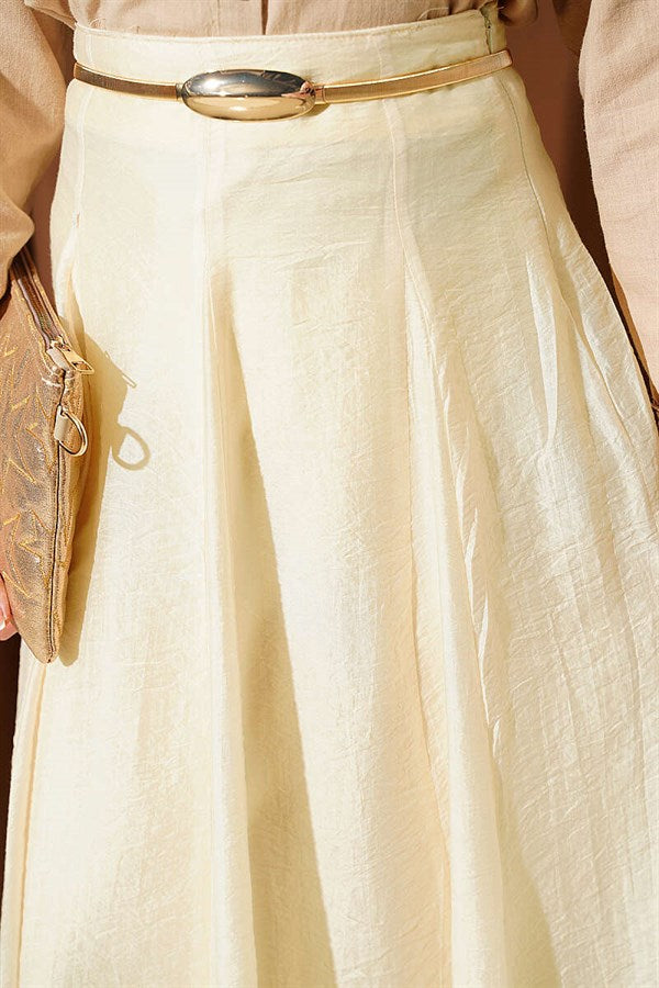 Yellow Flared Tulle Skirt with Waist Zipper