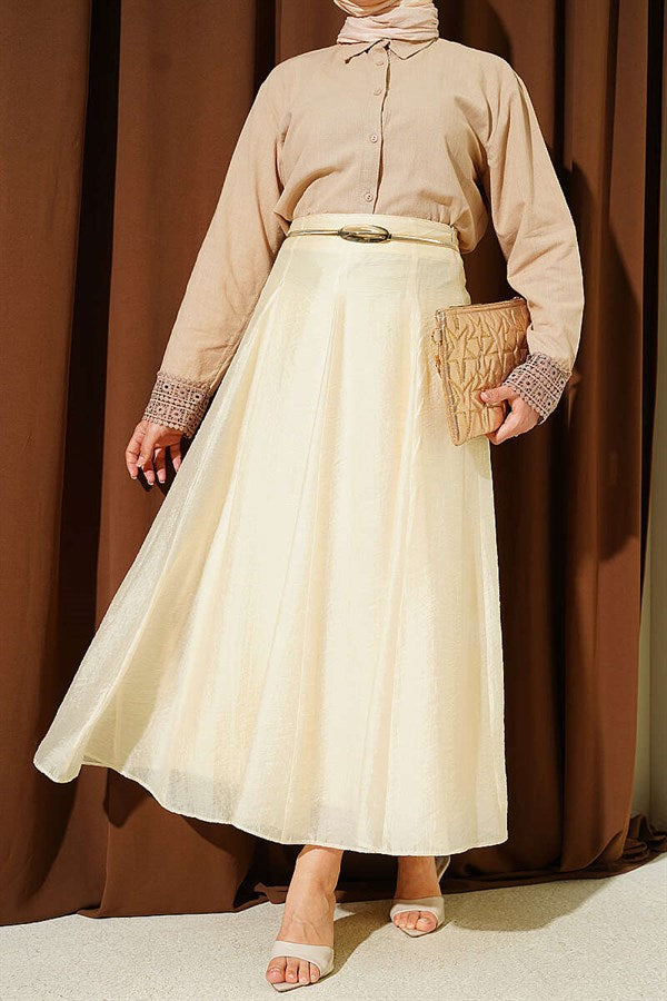 Yellow Flared Tulle Skirt with Waist Zipper