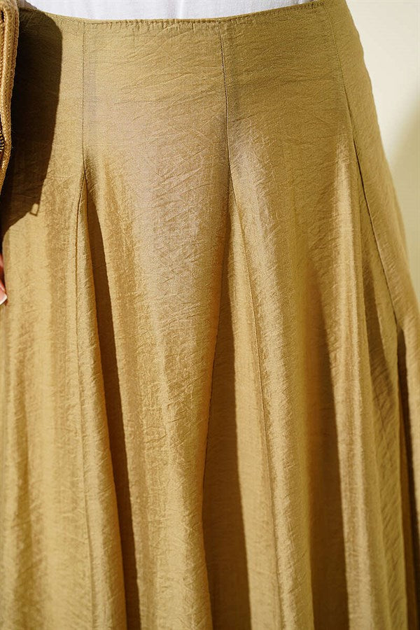 Waist-Zip Flared Tulle Skirt, Olive Green