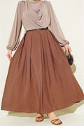 Pleated Flared Skirt with Waist Zipper, Brown