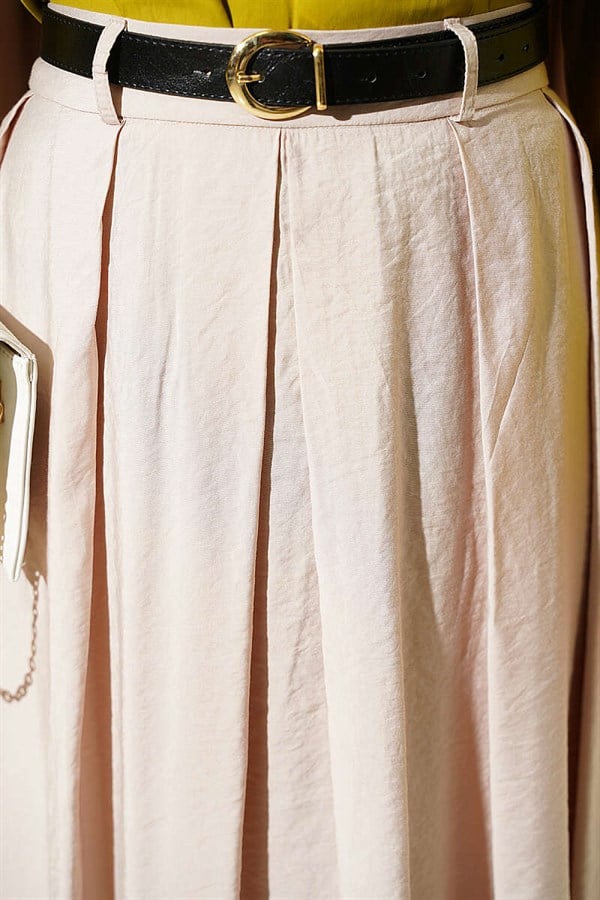 Pleated Flared Skirt with Waist Zipper - Stone
